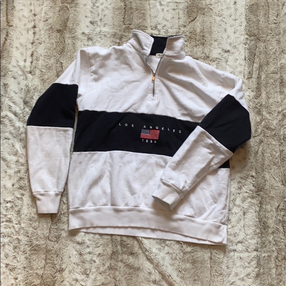 Women’s White and Blue Zip-Up Sweater
